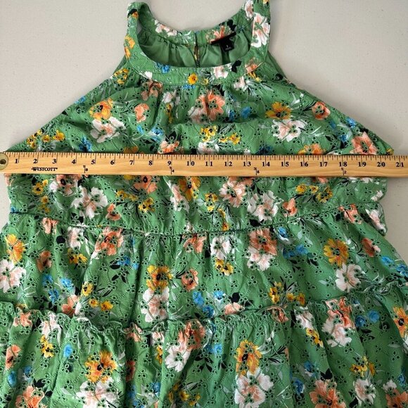 Torrid Eyelet Babydoll Top 1X Halter Green Floral Tiered - Picture 6 of 11